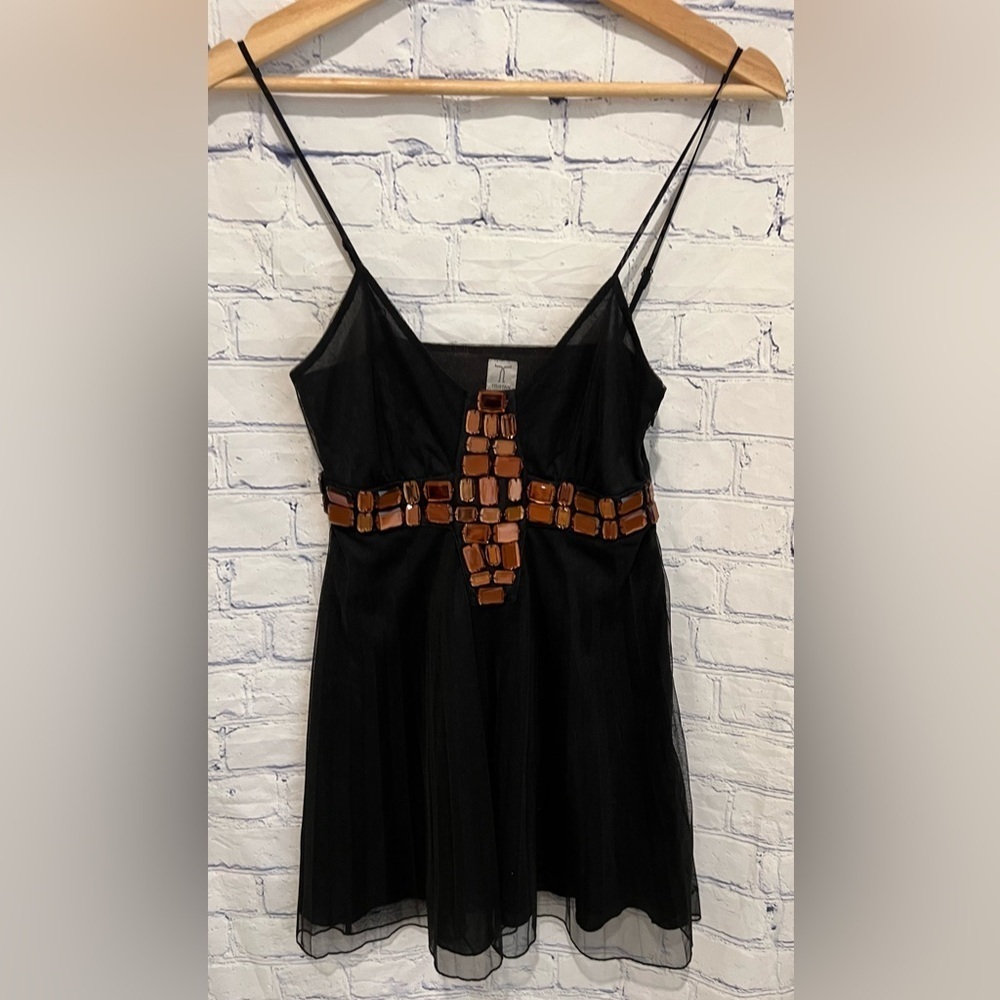 Tristan Black Rhinestone Embellished Sheer Layer Tank Top Blouse XS